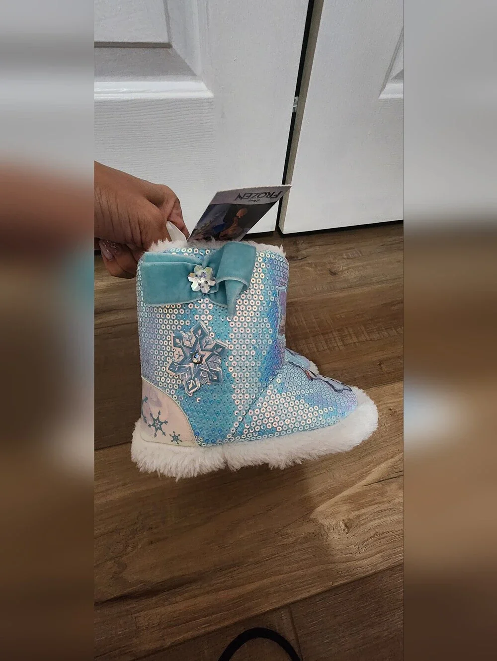 Toddler Girl Disney Frozen Sequin Boot Slippers Size 7-8 NWT